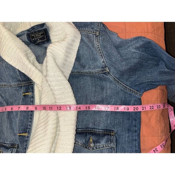 Abercrombie & Fitch Blue Denim Knit Waterfall Collar Jean Jacket Women's Size XL - Picture 6 of 10